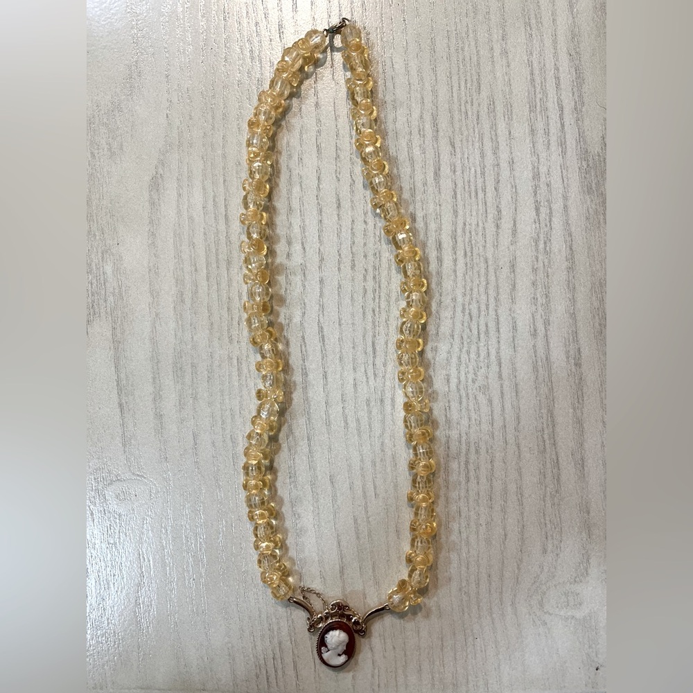 Vintage Beaded Necklace with Cameo Pendant